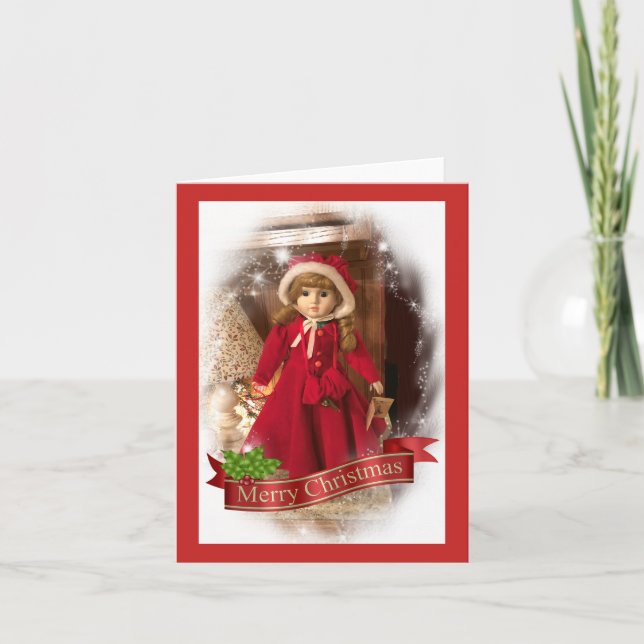 Vintage Puppe Weihnachtskarte Feiertagskarte (Vorderseite)