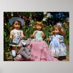 Vintage Puppen Elegantes Tea Party Poster