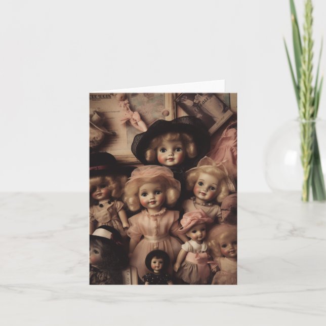 Vintage Puppen, in rosa gekleidet Karte (Vorderseite)