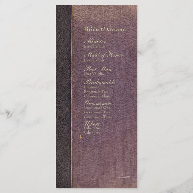 Vintage Purple Book Wedding Programme (Devant)