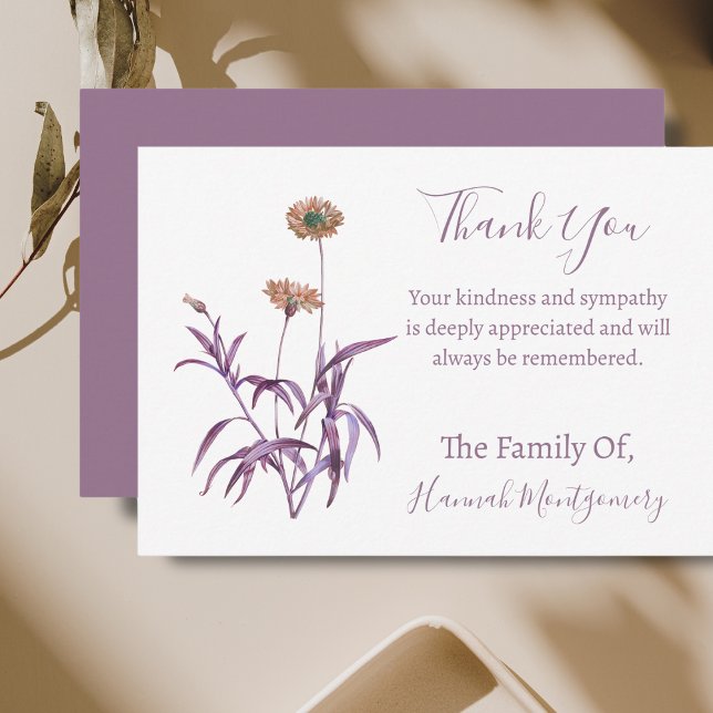 Vintage Purple Floral Sympathie Merci Cartes (Créateur téléchargé)