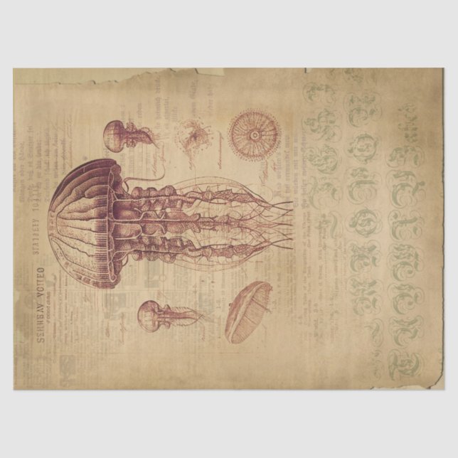 Vintage Quallen-Dekoupage Seidenpapier (Vorderseite)