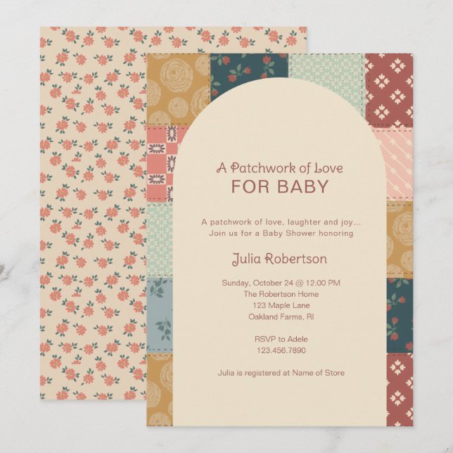Vintage Quilt Baby Shower Einladung (Vorne/Hinten)