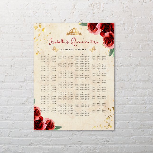Vintage Quinceañera Alphabetische Sitzkarte Poster (Von Creator hochgeladen)