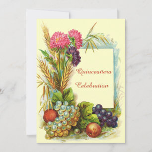 Vintage Quinceañera bunte Früchte u. Blumen Einladung