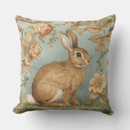 Vintage Rabbit,Bunny Rabbit,Florals Pattern, Retro Kissen