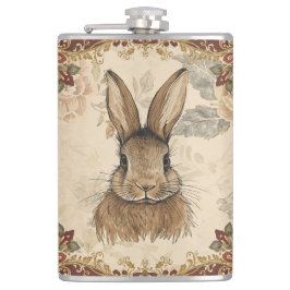 Vintage Rabbit,Cute Rabbit with Flowers Pattern  Flachmann