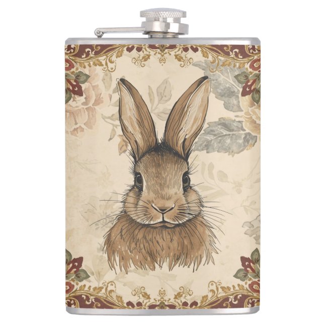 Vintage Rabbit,Cute Rabbit with Flowers Pattern  Flachmann (Vorderseite)