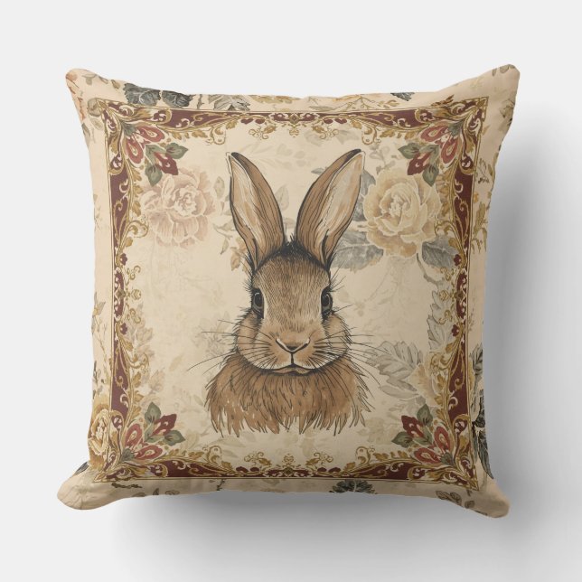 Vintage Rabbit,Cute Rabbit with Flowers Pattern Kissen (Vorderseite)