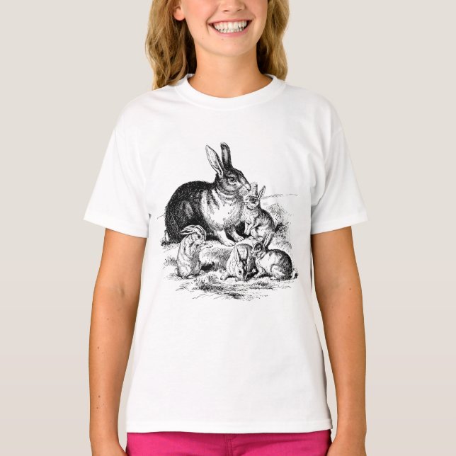Vintage Rabbit-Familiendarstellung, Baby Bunnies T-Shirt (Vorderseite)