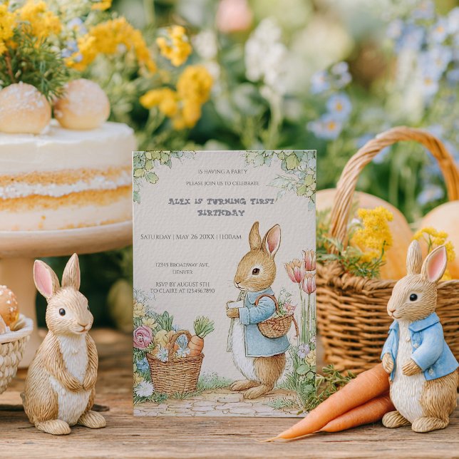 Vintage Rabbit Garden 1st Birthday Einladung (Von Creator hochgeladen)