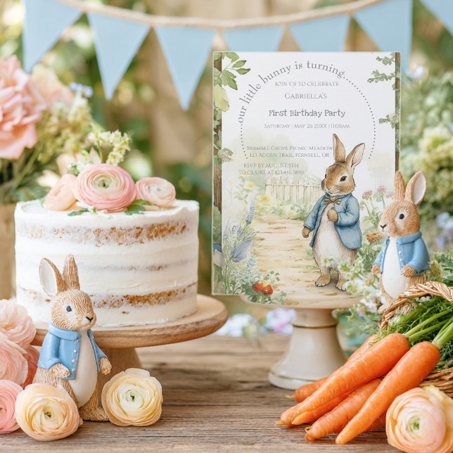 Vintage Rabbit Garden 1st Birthday Einladung (Von Creator hochgeladen)