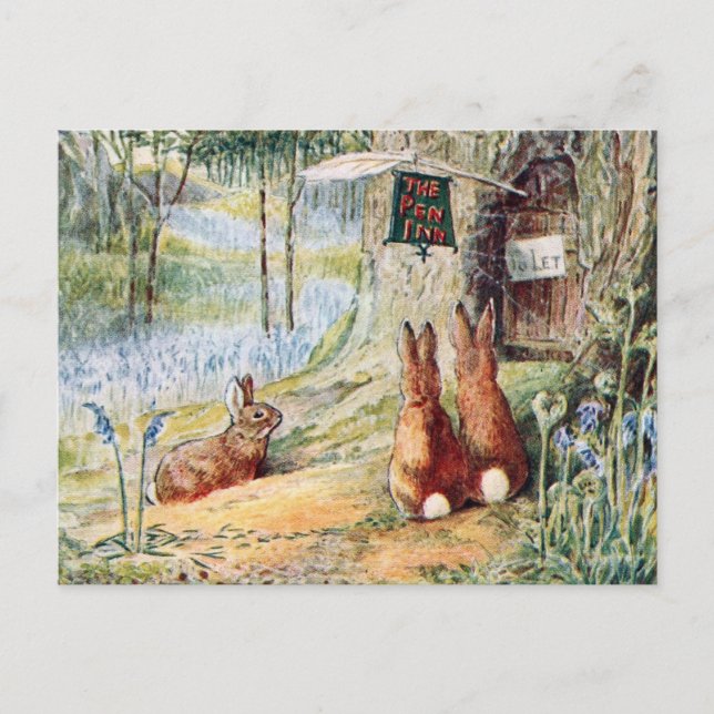Vintage Rabbit-Kinderbuch-Illustration Postkarte (Vorderseite)
