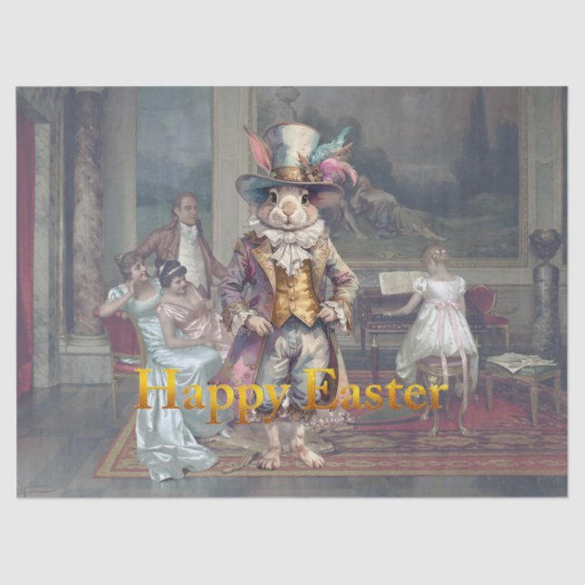Vintage rabbit top hat Happy Easter Seidenpapier (Vorderseite)