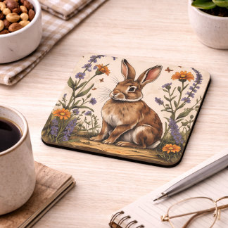 Vintage Rabbit with Wildflowers Getränkeuntersetzer