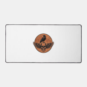 Vintage-Rabe-Geflügelter-Totenkopf-Orange-Mond-Vek Schreibtischunterlage