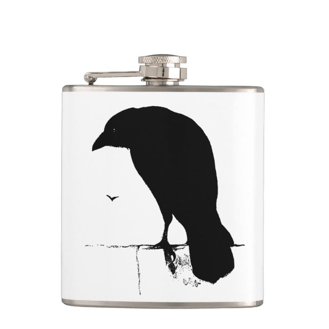 Vintage Raben-Silhouette Retro Goth Ravens Krähe Flachmann (Vorderseite)