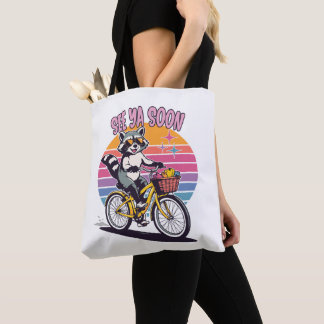 Vintage Raccoon Biking See Ya Soon Retro Sunset  Tasche