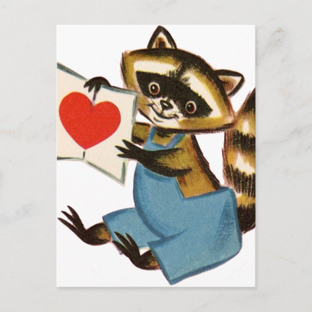 Vintage Raccoon-Liebe Postkarte (Vorderseite)