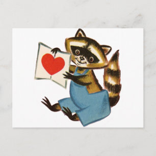 Vintage Raccoon-Liebe Postkarte
