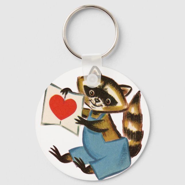 Vintage Raccoon-Liebe Schlüsselanhänger (Vorderseite)