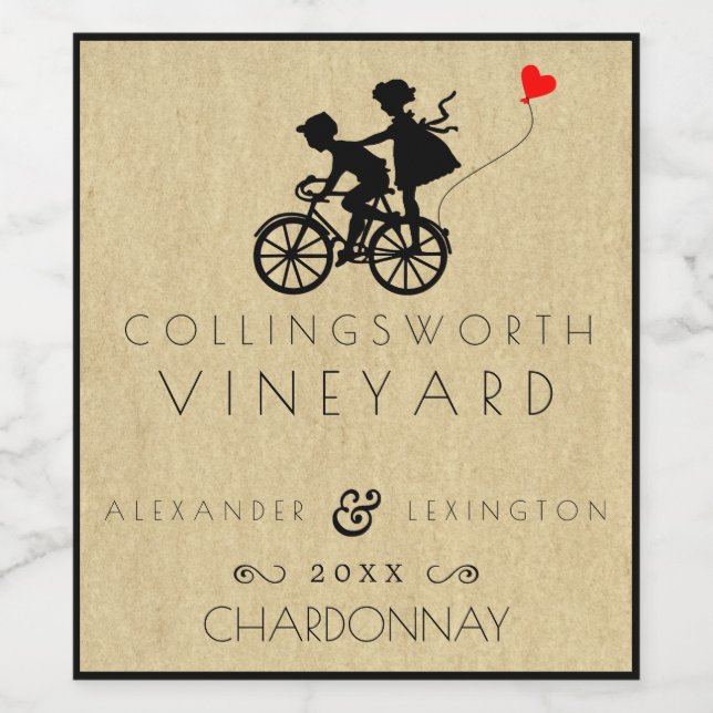 Vintage Radhochzeit Weinetikett (Einzelnes Label)