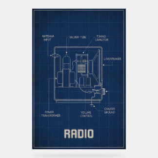 Vintage Radio Blueprint – Retro-Mid-Century-Kunst Acrylschild