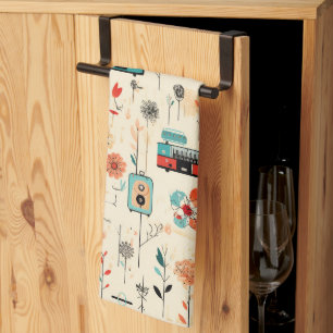 Vintage Radio Wildflower Creme Botanical Geschirrtuch
