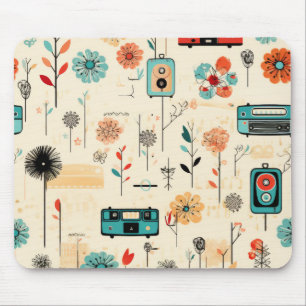 Vintage Radio Wildflower Creme Botanisch Mousepad