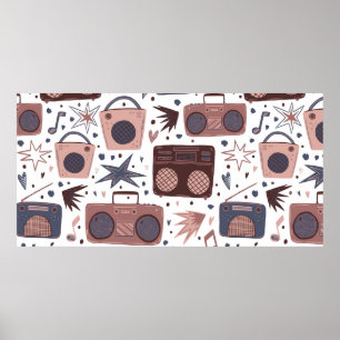Vintage Radios und Kassettenrekorder. Nahtloses Pa Poster