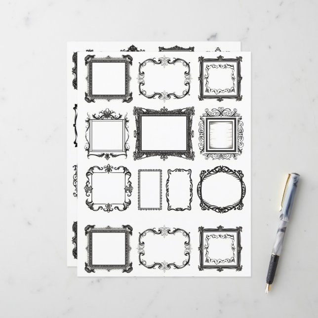 Vintage Rahmen Line Art Collage Scrapbook Paper (Vorderseite/Rückseite Beispiel)