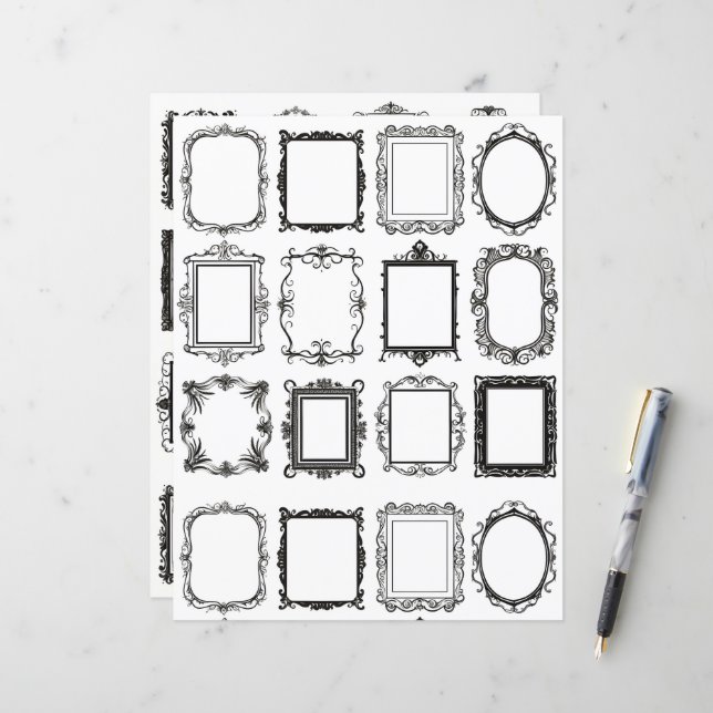 Vintage Rahmen Line Art Collage Scrapbook Paper (Vorderseite/Rückseite Beispiel)