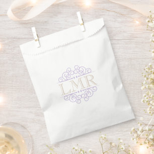 Vintage Rahmen-Monogramm für Lavendel und Beige Geschenktütchen