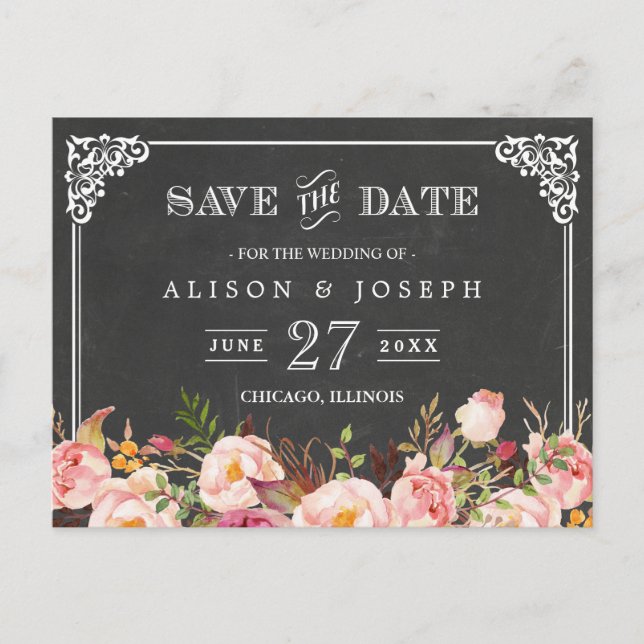 Vintage Rahmenhalskarte Save the Date Ankündigungspostkarte (Vorderseite)