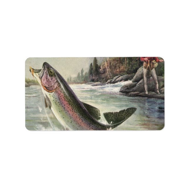 Vintage Rainbow Trout Fish, Fisherman Fishing Adressaufkleber (Vorne)