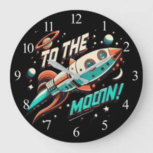 Vintage-Rakete zum Mond Große Wanduhr