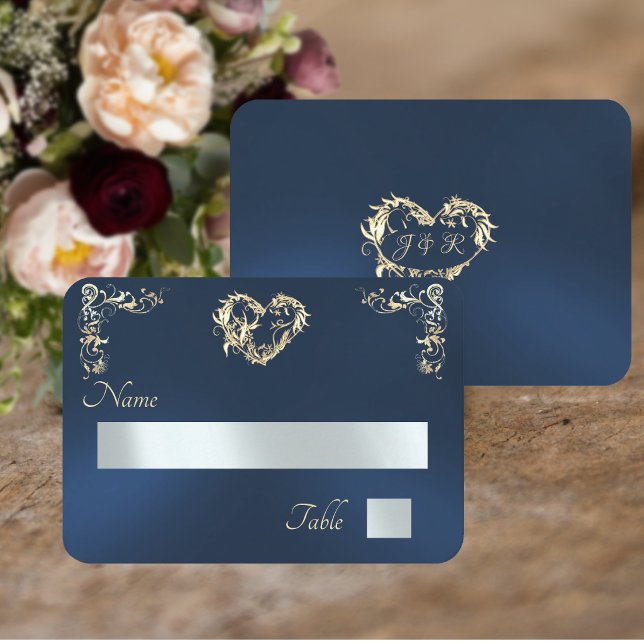 Vintage-Rand & Monogramm - Blau Platzkarte (Von Creator hochgeladen)