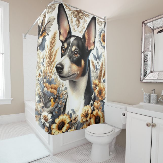Vintage Ratte Terrier Illustration Duschvorhang (Beispiel)