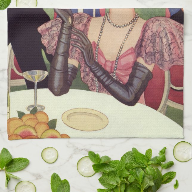 Vintage rauchende Frau Zigarette Drink Champagner Geschirrtuch (Gefaltet)