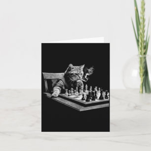 Vintage rauchende Katze spielt Schachbrettspiel Ta Karte
