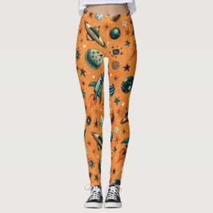 Vintage-Raumschiff-Raketen-Schiff-Muster - Kosmos Leggings