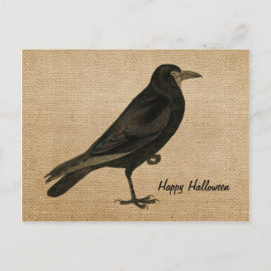 Vintage Raven Burlap Postcard personalisieren Postkarte