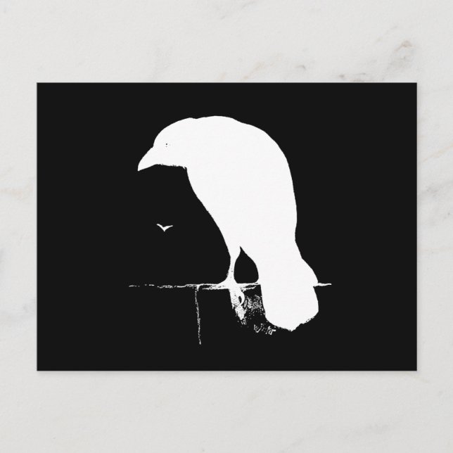 Vintage Raven Silhouette Weiß auf Schwarz - Custom Postkarte (Vorderseite)