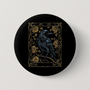 Vintage Raven Tarot Card Gothic Wiccan Pagan Hexe Button