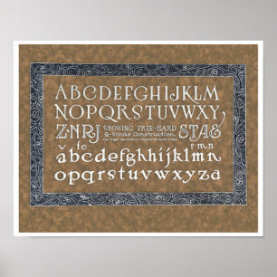 VINTAGE RECYCELTER KUNSTDruck 'LETTERING ALPHABET' Poster