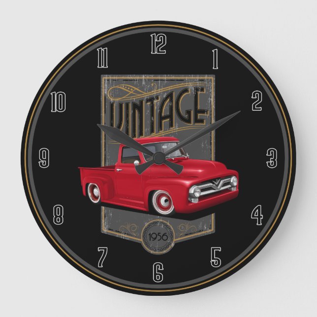 Vintage Red 1956 Truck Große Wanduhr (Vorderseite)