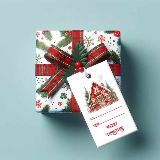 Vintage Red Barn House Christmas |  Geschenkanhänger (Von Creator hochgeladen)