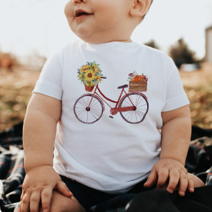 Vintage Red Bicycle Sunflowers & Pumpkins  Baby T-shirt