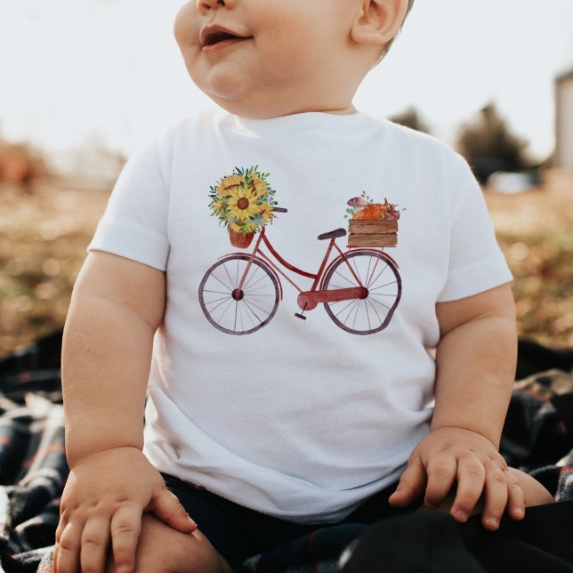 Vintage Red Bicycle Sunflowers & Pumpkins  Baby T-shirt (Von Creator hochgeladen)