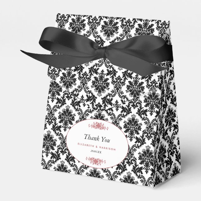 Vintage Red Black & White Damask Hochzeit Geschenkschachtel (Vorderseite)